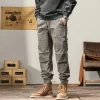 Men Cotton Cargo Pants Casual Slim Fit Joggers Safari Style Ankle Length