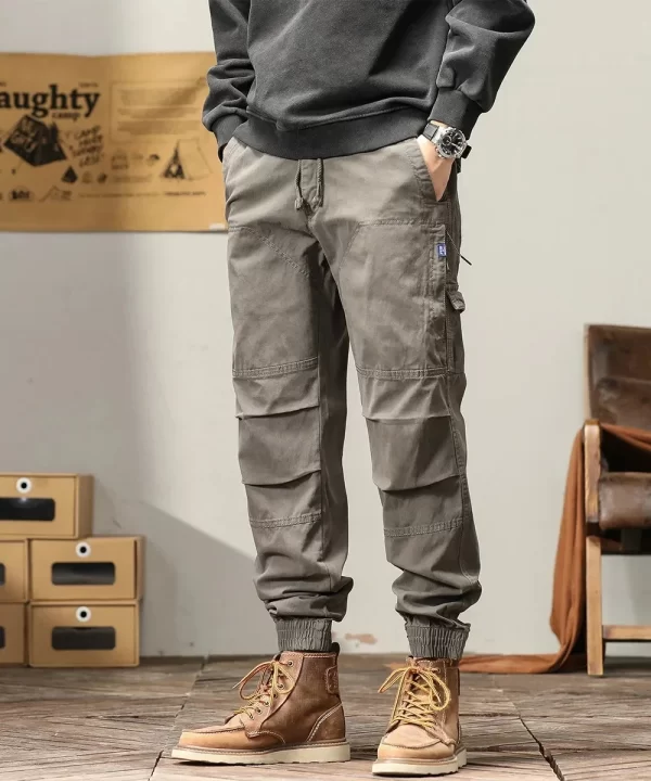 Men Cotton Cargo Pants Casual Slim Fit Joggers Safari Style Ankle Length
