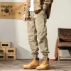 Men Cotton Cargo Pants Casual Slim Fit Joggers Safari Style Ankle Length