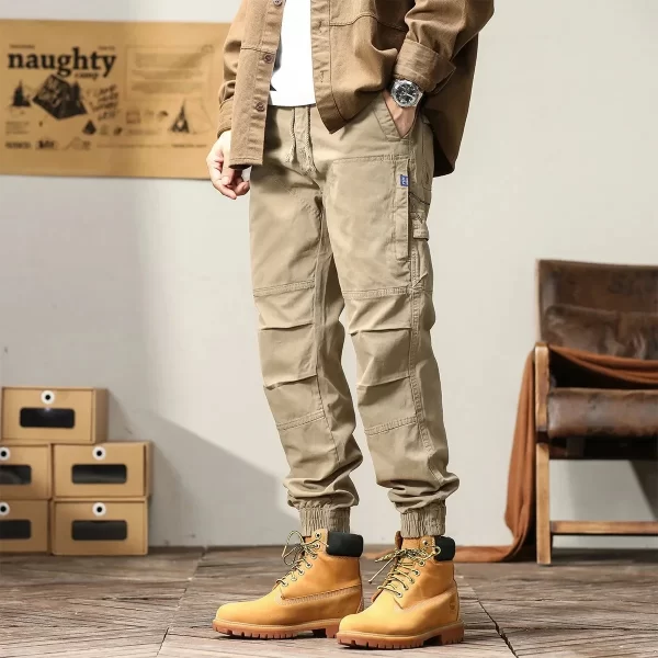 Men Cotton Cargo Pants Casual Slim Fit Joggers Safari Style Ankle Length