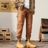 Men Cotton Cargo Pants Casual Slim Fit Joggers Safari Style Ankle Length