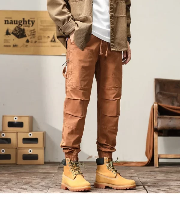 Men Cotton Cargo Pants Casual Slim Fit Joggers Safari Style Ankle Length