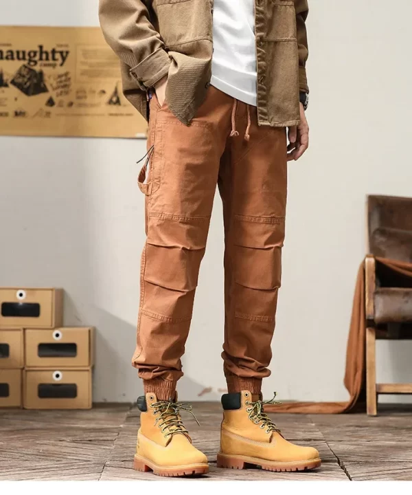 Men Cotton Cargo Pants Casual Slim Fit Joggers Safari Style Ankle Length
