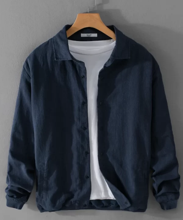 Men Casual Linen Cotton Jackets Spring Autumn Knit Solid Stand Collar