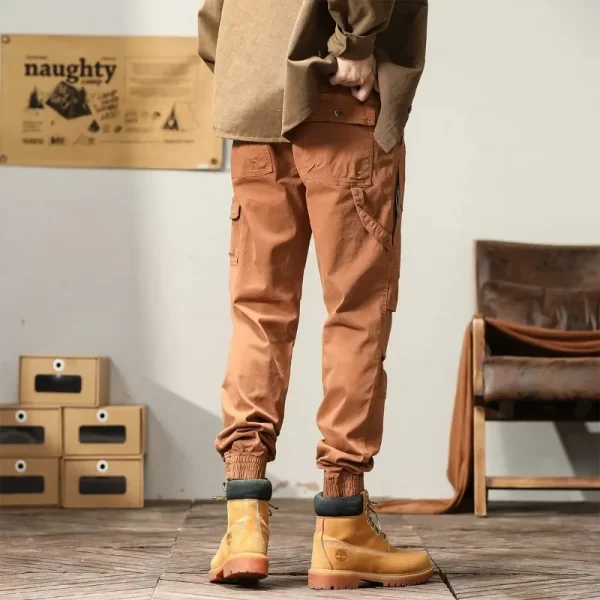 Men Cotton Cargo Pants Casual Slim Fit Joggers Safari Style Ankle Length