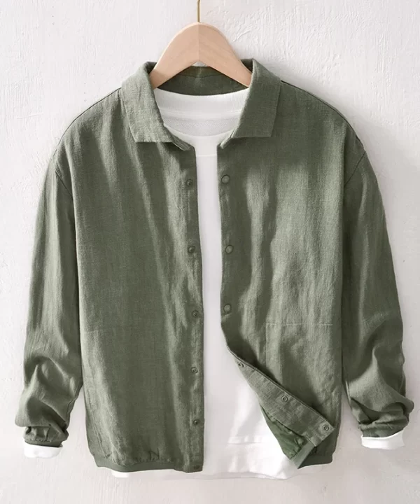 Mens Thick Linen Cotton Jackets Casual Double Layer Solid Turn Down Collar