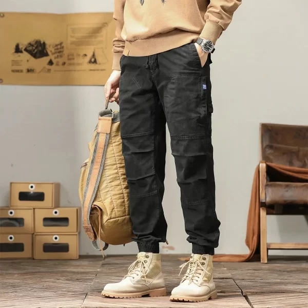 Men Cotton Cargo Pants Casual Slim Fit Joggers Safari Style Ankle Length