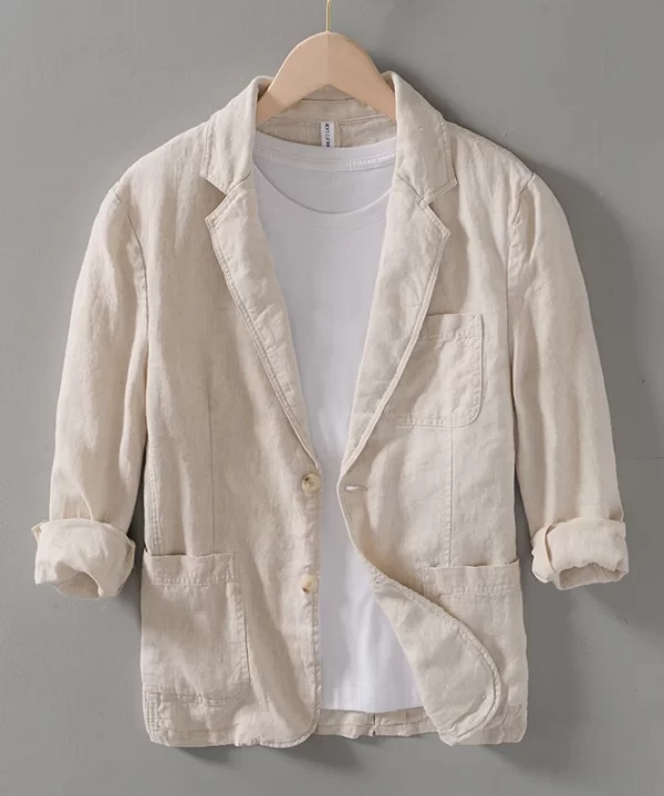 Mens Linen Casual Business Blazer Four Seasons Knit Single Breasted