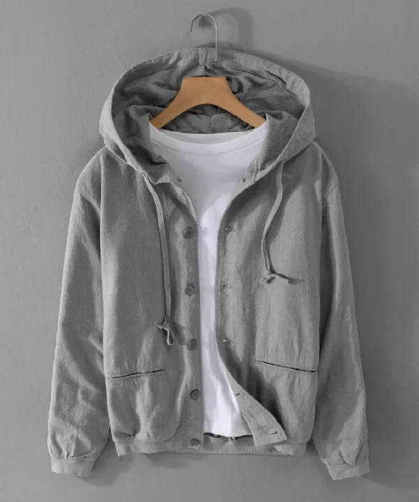 Men Linen Hooded Jacket Spring Autumn Casual Outerwear