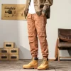 Men Cotton Cargo Pants Casual Slim Fit Joggers Safari Style Ankle Length