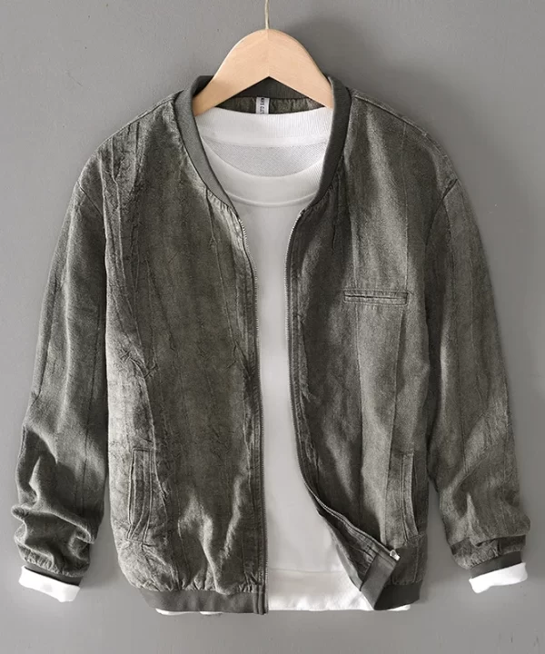 Mens Spring Autumn Linen Cotton Jacket Knit Zipper Stand Collar Casual Business