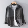 Mens Retro Patchwork Corduroy Casual Shirt Cotton Spring Autumn Full Sleeve