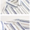 Mens Italian Striped Long Sleeve Casual Shirt Linen Cotton Blend Single Breasted