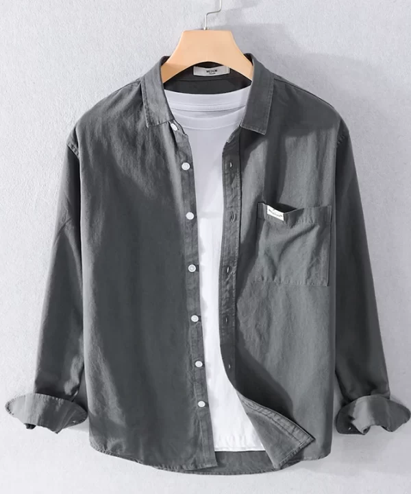 Mens Cotton Long Sleeve Solid Square Collar Casual Shirt Trendy Comfortable