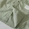 Cotton Mens Long Sleeve Army Green Casual Pocket Shirt Trendy Daily