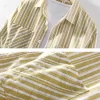 Mens Italian Beige Striped Long Sleeve Shirt Cotton Linen Breathable