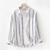 Mens Casual Striped Long Sleeve Shirt Cotton Linen Bamboo Poly Blend