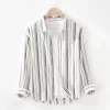 Mens Casual Striped Long Sleeve Shirt Cotton Linen Bamboo Poly Blend