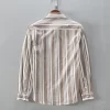 Mens Cotton Striped Long Sleeve Casual Shirt Comfortable Daily