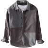 Mens Retro Patchwork Corduroy Casual Shirt Cotton Spring Autumn Full Sleeve
