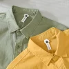 Cotton Mens Long Sleeve Army Green Casual Pocket Shirt Trendy Daily