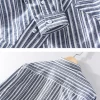 Mens Italian Beige Striped Long Sleeve Shirt Cotton Linen Breathable