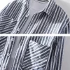 Mens Italian Beige Striped Long Sleeve Shirt Cotton Linen Breathable