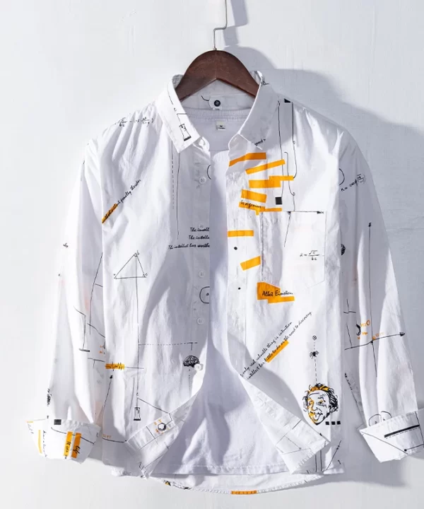 Mens Long Sleeve Cotton Printed Casual Shirt Breathable Trendy