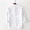 Mens Linen Three Quarter Sleeve White Casual Shirt Breathable Comfortable