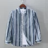 Mens Cotton Striped Long Sleeve Casual Shirt Comfortable Daily