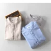 Mens Striped Stand Collar Long Sleeve Cotton Linen Casual Shirt