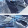 Mens Retro Plaid Long Sleeve Linen Cotton Casual Shirt Stand Collar Single Breasted