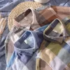 Mens Italian Style Plaid Long Sleeve Casual Cotton Linen Shirt