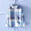 Mens Italian Style Plaid Long Sleeve Casual Cotton Linen Shirt
