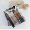 Mens Retro Plaid Long Sleeve Linen Cotton Casual Shirt Stand Collar Single Breasted