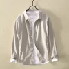 Mens Cotton Long Sleeve Casual Turn - Down Collar Solid Shirt All Seasons