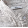 Mens Striped Stand Collar Long Sleeve Cotton Linen Casual Shirt