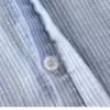 Mens Striped Stand Collar Long Sleeve Cotton Linen Casual Shirt