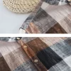 Mens Retro Plaid Long Sleeve Linen Cotton Casual Shirt Stand Collar Single Breasted