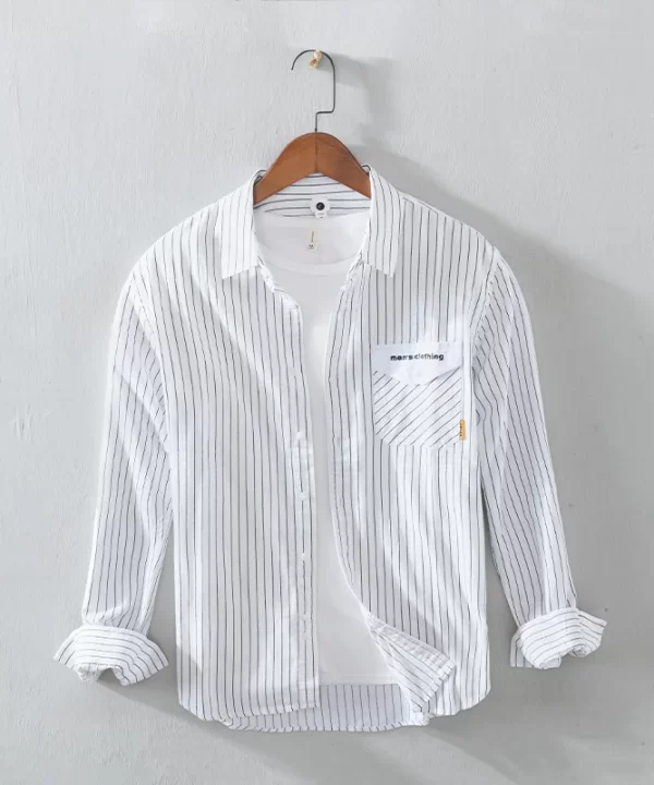 Mens Cotton Striped Long Sleeve Casual Blue Shirt Comfy Daily Four Seasons