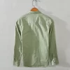 Cotton Mens Long Sleeve Army Green Casual Pocket Shirt Trendy Daily