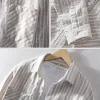 Mens Italian Beige Striped Long Sleeve Shirt Cotton Linen Breathable