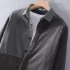 Mens Retro Patchwork Corduroy Casual Shirt Cotton Spring Autumn Full Sleeve