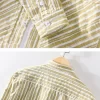 Mens Italian Beige Striped Long Sleeve Shirt Cotton Linen Breathable