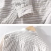 Mens Italian Beige Striped Long Sleeve Shirt Cotton Linen Breathable