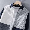 Mens Cotton Patchwork Casual Long Sleeve Shirt Office
