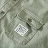 Cotton Mens Long Sleeve Army Green Casual Pocket Shirt Trendy Daily
