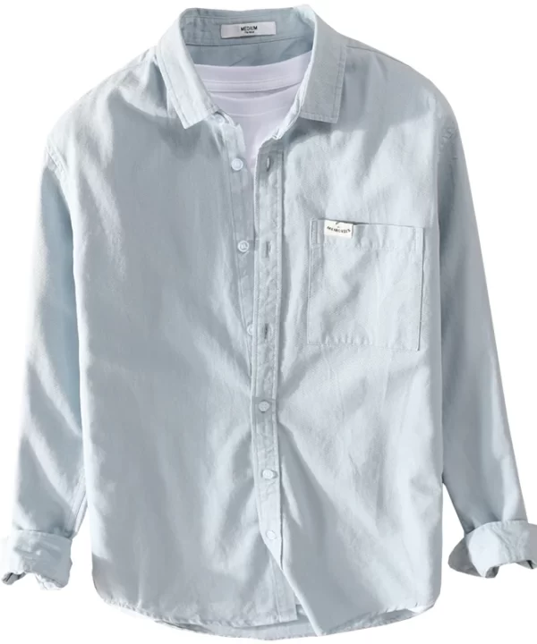 Mens Cotton Long Sleeve Solid Square Collar Casual Shirt Trendy Comfortable