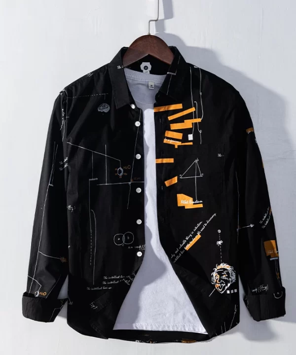 Mens Long Sleeve Cotton Printed Casual Shirt Breathable Trendy