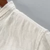 Mens Linen White Casual Stand Collar Three Quarter Sleeve Shirt
